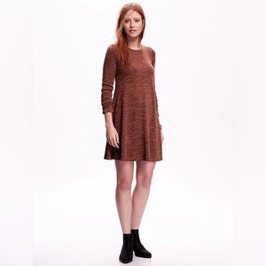 Old Navy Space Dye Swing Dress Heathered Rust Oversized Long Sleeve Size Small